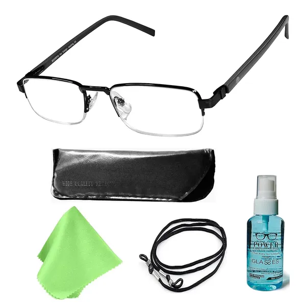 See_World_-_BLACK_Half_Rim_Metal_Frame_Reading_Eyeglasses_With_Spring_Hinges,_Soft_Cover,_Lens_Cleaning_Spray,_Cleaning_Cloth_&_Hanging_Dori