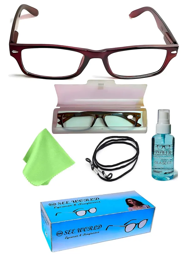 SEE_WORLD_-_Brown_Full_Rim_Frame_With_Spring_Hinges_Reading_Eyeglasses_With_Case,_Lens_Cleaning_Spray,_Cleaning_Cloth_&_Hanging_Dori