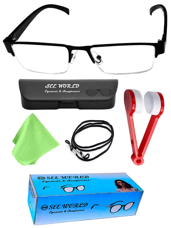 BLACK_Half_Rim_Metal_Frame_Reading_Eyeglasses_with_Hard_Case,_Lens_Cleaner_Brush_Tool,_Cleaning_Cloth_and_Hanging_Dori