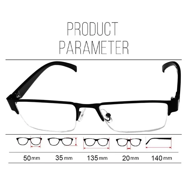 BLACK_Half_Rim_Metal_Frame_Reading_Eyeglasses_with_Hard_Case,_Lens_Cleaner_Brush_Tool,_Cleaning_Cloth_and_Hanging_Dori