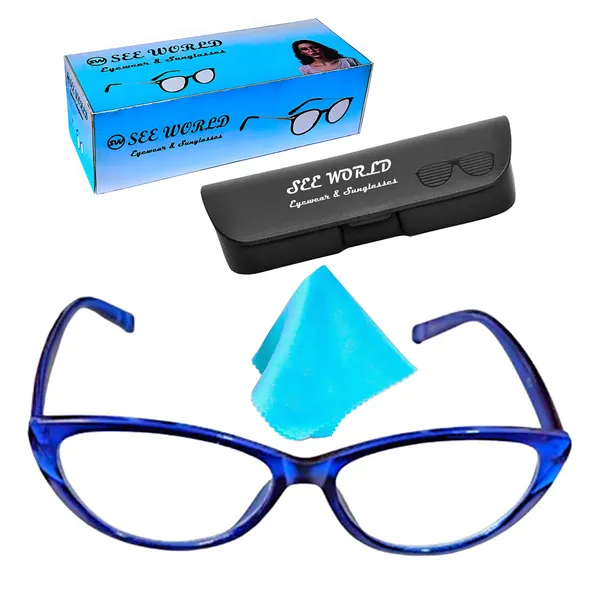 SEE_WORLD_-_BLUE_Frame_Cat_Eye_Reading_Eye_Glasses_Light_Weight_with_Eye_Protection_and_No_Eye_Strain_for_Girls,_Ladies_and_Women_with_Hard_Case_and_Cleaning_Cloth