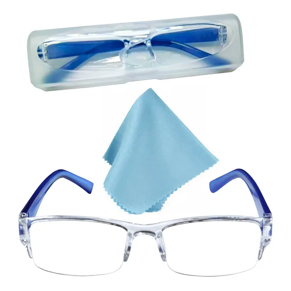See_World_-_BLUE_Half_Rim_Transparent_Frame,_Reading_Eyeglasses_Eyewear_With_Transparent_Case_And_Cleaning_Cloth