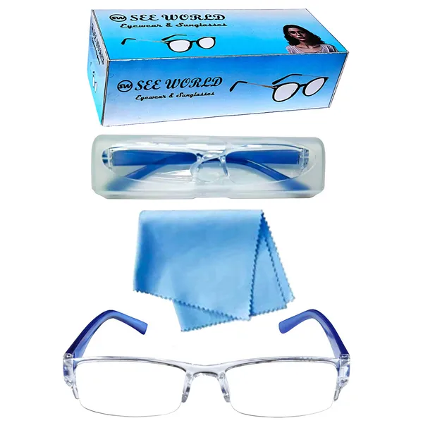 See_World_-_BLUE_Half_Rim_Transparent_Frame,_Reading_Eyeglasses_Eyewear_With_Transparent_Case_And_Cleaning_Cloth