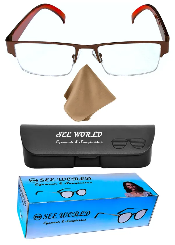 BROWN_Metallic_Half_Rim_Medium_Frame_Reading_Eye_Glasses_With_Hard_Case_And_Cleaning_Cloth