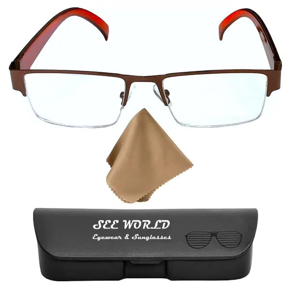 BROWN_Metallic_Half_Rim_Medium_Frame_Reading_Eye_Glasses_With_Hard_Case_And_Cleaning_Cloth