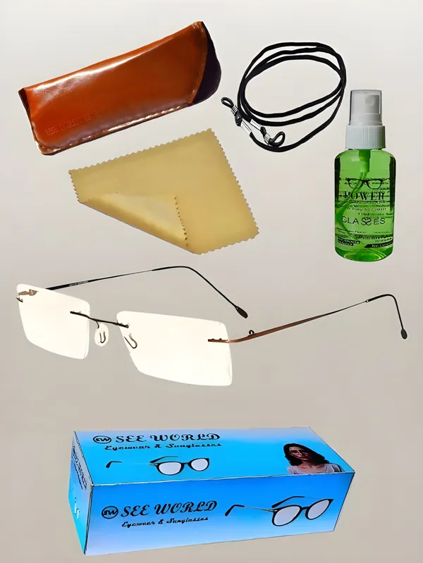 See_World_-_BROWN_Rimless_Thin_Metal_Frame_Reading_Eyeglasses_With_Soft_Cover,_Lens_Cleaning_Spray,_Cleaning_Cloth_&_Hanging_Dori