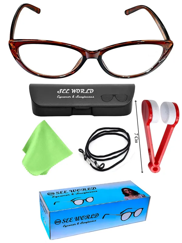 SEE_WORLD_-_BROWN_Frame_Cat_Eye_Style_Reading_Eyeglasses_with_Lens_Cleaner_Brush_Tool,_Hard_Case,_Cleaning_Cloth_And_Hanging_Dori