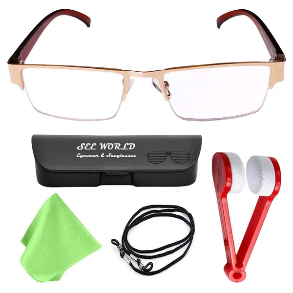 GOLDEN_Half_Rim_Metal_Frame_Reading_Eyeglasses_with_Hard_Case,_Lens_Cleaner_Brush_Tool,_Cleaning_Cloth_and_Hanging_Dori