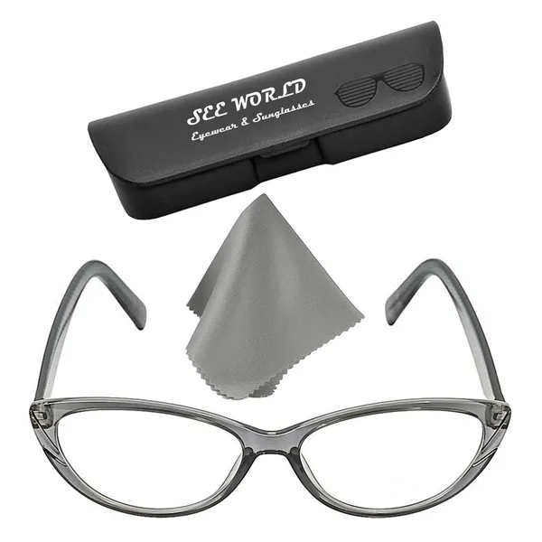 SEE_WORLD_-_GREY_Frame_Cat_Eye_Reading_Eye_Glasses_Light_Weight_with_Eye_Protection_and_No_Eye_Strain_for_Girls,_Ladies_and_Women_with_Hard_Case_and_Cleaning_Cloth