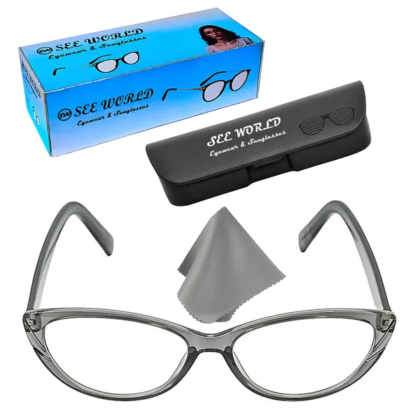 SEE_WORLD_-_GREY_Frame_Cat_Eye_Reading_Eye_Glasses_Light_Weight_with_Eye_Protection_and_No_Eye_Strain_for_Girls,_Ladies_and_Women_with_Hard_Case_and_Cleaning_Cloth