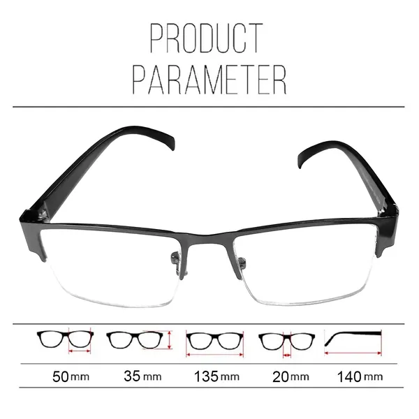 GREY_Half_Rim_Metal_Frame_Reading_Eyeglasses_with_Hard_Case,_Lens_Cleaner_Brush_Tool,_Cleaning_Cloth_and_Hanging_Dori