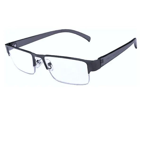 GREY_Half_Rim_Metal_Frame_Reading_Eyeglasses_with_Hard_Case,_Lens_Cleaner_Brush_Tool,_Cleaning_Cloth_and_Hanging_Dori