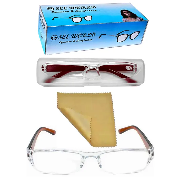 See_World_-_BROWN_Half_Rim_Transparent_Frame,_Reading_Eyeglasses_Eyewear_With_Transparent_Case_And_Cleaning_Cloth