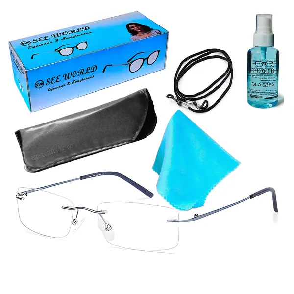 See_World_-_GREY_Rimless_Thin_Metal_Frame_Reading_Eyeglasses_With_Soft_Cover,_Lens_Cleaning_Spray,_Cleaning_Cloth_&_Hanging_Dori