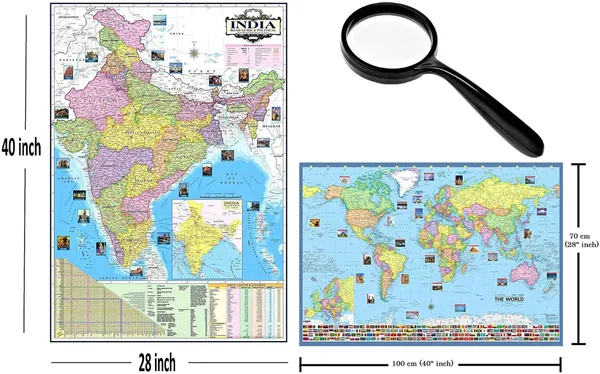SEE_WORLD_-_Black_Globe,_50_mm_Magnifying_Glass,_India_and_World_Map_Charts_|_12_Inch_Height,_8_Inch_Diameter_(Medium_Size)|_Metallic_Decorative,_Multicolor_Monuments_Map,_Blue_Ocean,_Showpiece_For_Kids_School_College_Home_Offices