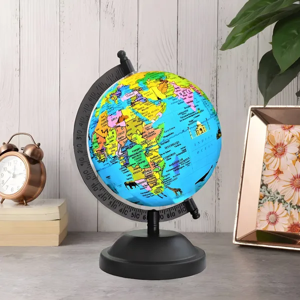 SEE_WORLD_-_Black_Globe,_50_mm_Magnifying_Glass,_India_and_World_Map_Charts_|_8_Inch_Height,_5_Inch_Diameter_(Small_Size)|_Metallic_Decorative,_Multicolor_Monuments_Map,_Blue_Ocean,_Showpiece_For_Kids_School_College_Home_Offices
