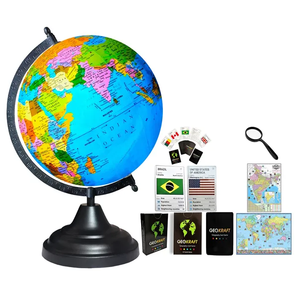 SEE_WORLD_-_Black_Globe,_52_Countries_Trump_Cards,_50_mm_Magnifying_Glass,_India_and_World_Map_Charts_|_12_Inch_Height,_8_Inch_Diameter_(Medium_Size)|_Metallic_Decorative,_Multicolor_Map,_Blue_Ocean,_Showpiece_For_Kids_School_College_Home_Offices