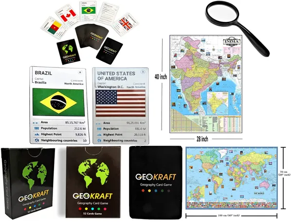 SEE_WORLD_-_Black_Globe,_52_Countries_Trump_Cards,_50_mm_Magnifying_Glass,_India_and_World_Map_Charts_|_12_Inch_Height,_8_Inch_Diameter_(Medium_Size)|_Metallic_Decorative,_Multicolor_Monuments_Map,_Blue_Ocean,_Showpiece_For_Kids_School_College_Home_Offices