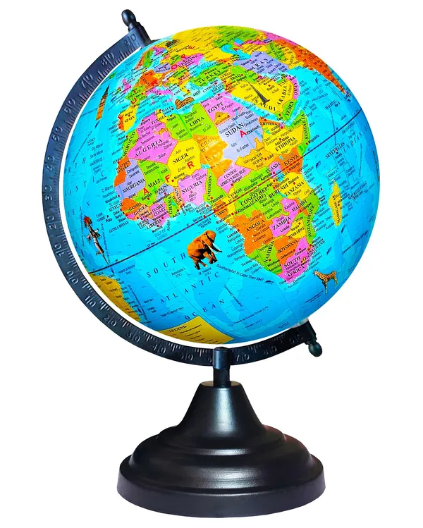 SEE_WORLD_-_Black_Globe,_52_Countries_Trump_Cards,_50_mm_Magnifying_Glass,_India_and_World_Map_Charts_|_12_Inch_Height,_8_Inch_Diameter_(Medium_Size)|_Metallic_Decorative,_Multicolor_Monuments_Map,_Blue_Ocean,_Showpiece_For_Kids_School_College_Home_Offices