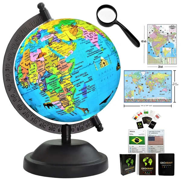 SEE_WORLD_-_Black_Globe,_52_Countries_Trump_Cards,_50_mm_Magnifying_Glass,_India_and_World_Map_Charts_|_8_Inch_Height,_5_Inch_Diameter_(Small_Size)|_Metallic_Decorative,_Multicolor_Monuments_Map,_Blue_Ocean,_Showpiece_For_Kids_School_College_Home_Offices