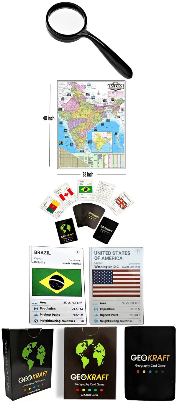 SEE_WORLD_-_Black_Globe,_52_Countries_Trump_Cards,_75_mm_Magnifying_Glass_and_India_Map_Chart_|_12_Inch_Height,_8_Inch_Diameter_(Medium_Size)|_Metallic_Decorative,_Multicolor_Monuments_Map,_Blue_Ocean,_Showpiece_For_Kids_School_College_Home_Offices