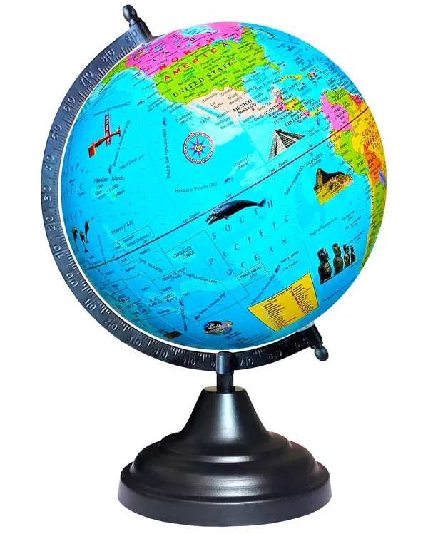 SEE_WORLD_-_Black_Globe,_52_Countries_Trump_Cards,_75_mm_Magnifying_Glass_and_World_Map_Chart_|_12_Inch_Height,_8_Inch_Diameter_(Medium_Size)|_Metallic_Decorative,_Multicolor_Monuments_Map,_Blue_Ocean,_Showpiece_For_Kids_School_College_Home_Offices