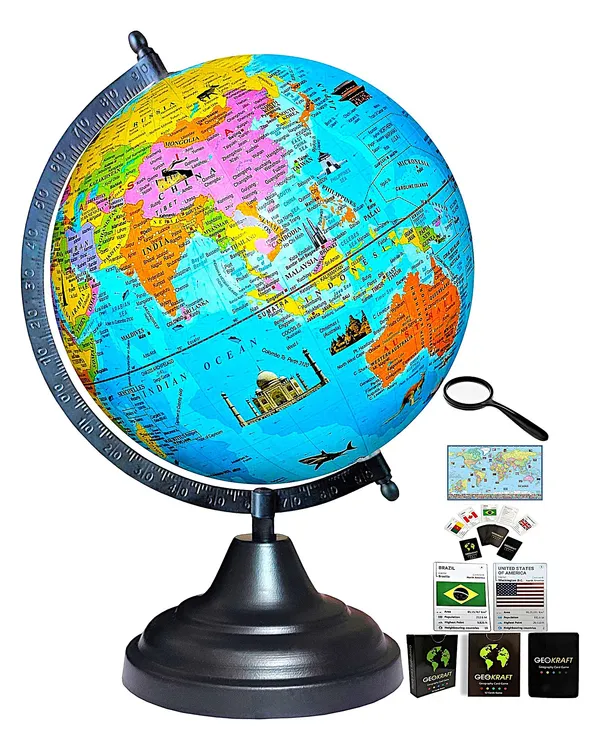 SEE_WORLD_-_Black_Globe,_52_Countries_Trump_Cards,_75_mm_Magnifying_Glass_and_World_Map_Chart_|_12_Inch_Height,_8_Inch_Diameter_(Medium_Size)|_Metallic_Decorative,_Multicolor_Monuments_Map,_Blue_Ocean,_Showpiece_For_Kids_School_College_Home_Offices