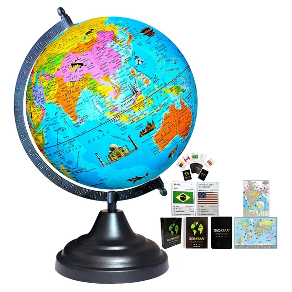 SEE_WORLD_-_Black_Globe,_52_Countries_Trump_Cards,_India_and_World_Map_Charts_|_12_Inch_Height,_8_Inch_Diameter_(Medium_Size)|_Metallic_Decorative,_Multicolor_Monuments_Map,_Blue_Ocean,_Showpiece_For_Kids_School_College_Home_Offices