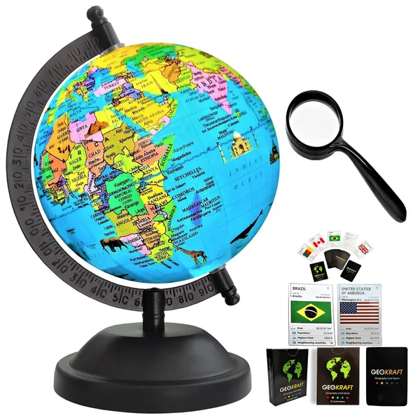 SEE_WORLD_-_Black_Globe,_52_Countries_Trump_Cards_and_50_mm_Magnifying_Glass_|_8_Inch_Height,_5_Inch_Diameter_(Small_Size)|_Metallic_Decorative,_Multicolor_Monuments_Map,_Blue_Ocean,_Showpiece_For_Kids_School_College_Home_Offices