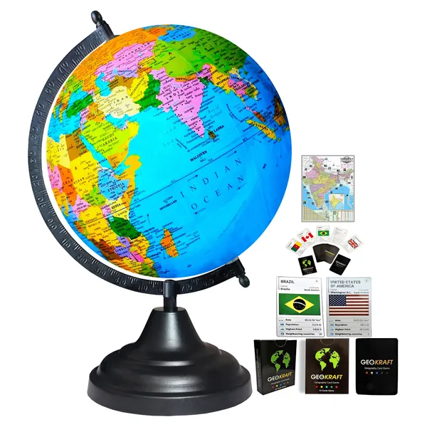 SEE_WORLD_-_Black_Globe,_52_Countries_Trump_Cards_and_India_Map_Chart_|_12_Inch_Height,_8_Inch_Diameter_(Medium_Size)|_Metallic_Decorative,_Multicolor_Map,_Blue_Ocean,_Showpiece_For_Kids_School_College_Home_Offices
