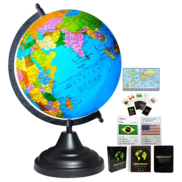 SEE_WORLD_-_Black_Globe,_52_Countries_Trump_Cards_and_World_Map_Chart_|_12_Inch_Height,_8_Inch_Diameter_(Medium_Size)|_Metallic_Decorative,_Multicolor_Map,_Blue_Ocean,_Showpiece_For_Kids_School_College_Home_Offices