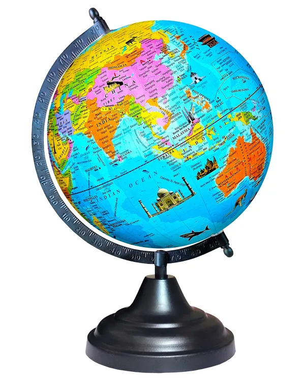 SEE_WORLD_-_Black_Globe,_52_Countries_Trump_Cards_and_World_Map_Chart_|_12_Inch_Height,_8_Inch_Diameter_(Medium_Size)|_Metallic_Decorative,_Multicolor_Monuments_Map,_Blue_Ocean,_Showpiece_For_Kids_School_College_Home_Offices