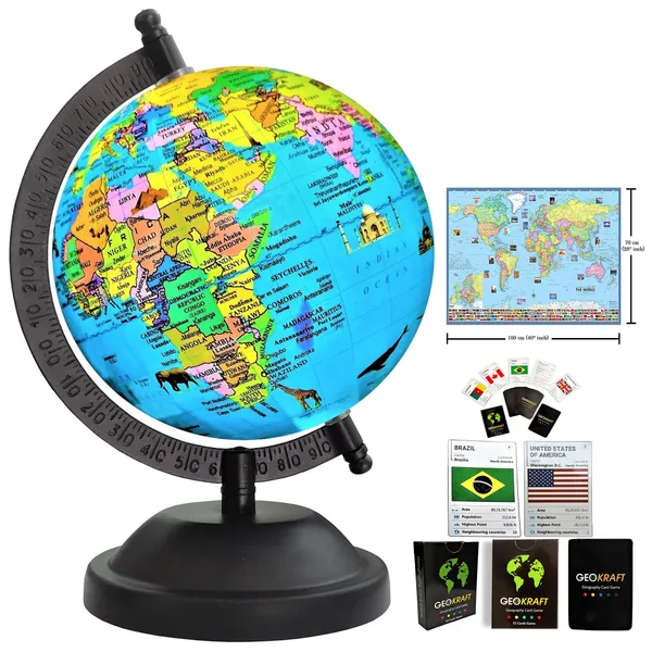 SEE_WORLD_-_Black_Globe,_52_Countries_Trump_Cards_and_World_Map_Chart_|_8_Inch_Height,_5_Inch_Diameter_(Small_Size)|_Metallic_Decorative,_Multicolor_Monuments_Map,_Blue_Ocean,_Showpiece_For_Kids_School_College_Home_Offices