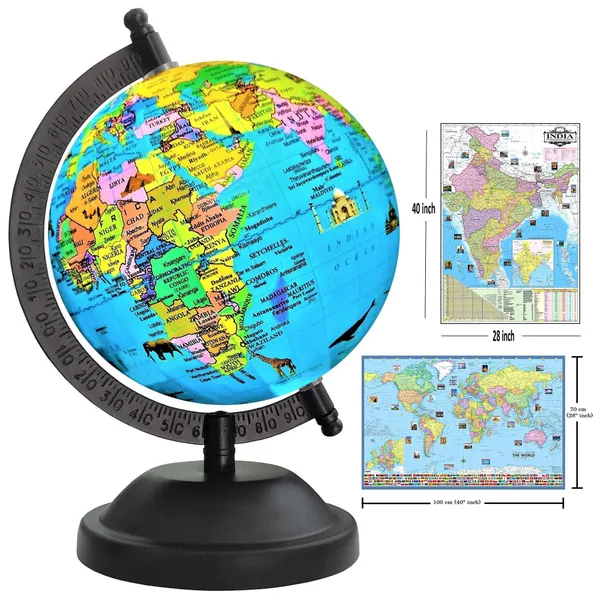 SEE_WORLD_-_Black_Globe,_India_and_World_Map_Charts_|_8_Inch_Height,_5_Inch_Diameter_(Small_Size)|_Metallic_Decorative,_Multicolor_Monuments_Map,_Blue_Ocean,_Showpiece_For_Kids_School_College_Home_Offices