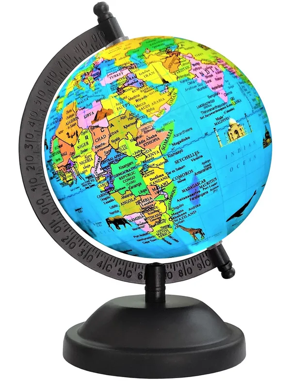 SEE_WORLD_-_Black_Globe,_India_and_World_Map_Charts_|_8_Inch_Height,_5_Inch_Diameter_(Small_Size)|_Metallic_Decorative,_Multicolor_Monuments_Map,_Blue_Ocean,_Showpiece_For_Kids_School_College_Home_Offices
