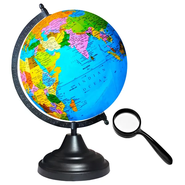 SEE_WORLD_-_Black_Globe_and_50_mm_Magnifying_Glass_|_12_Inch_Height,_8_Inch_Diameter_(Medium_Size)|_Metallic_Decorative,_Multicolor_Map,_Blue_Ocean,_Showpiece_For_Kids_School_College_Home_Offices