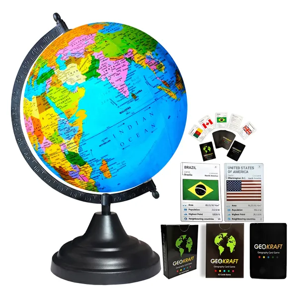 SEE_WORLD_-_Black_Globe_and_52_Countries_Trump_Cards_|_12_Inch_Height,_8_Inch_Diameter_(Medium_Size)|_Metallic_Decorative,_Multicolor_Map,_Blue_Ocean,_Showpiece_For_Kids_School_College_Home_Offices