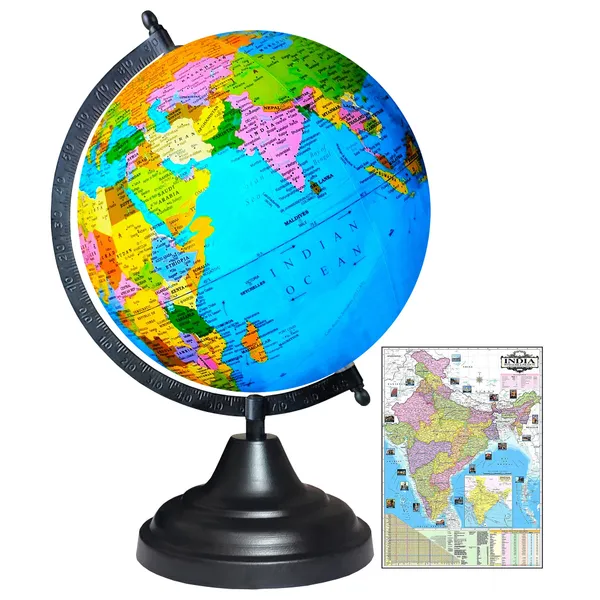 SEE_WORLD_-_Black_Globe_and_India_Map_Chart_|_12_Inch_Height,_8_Inch_Diameter_(Medium_Size)|_Metallic_Decorative,_Multicolor_Map,_Blue_Ocean,_Showpiece_For_Kids_School_College_Home_Offices