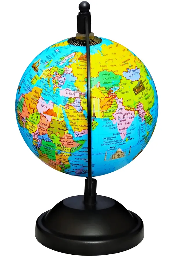 SEE_WORLD_-_Black_Globe_and_India_Map_Chart_|_8_Inch_Height,_5_Inch_Diameter_(Small_Size)|_Metallic_Decorative,_Multicolor_Monuments_Map,_Blue_Ocean,_Showpiece_For_Kids_School_College_Home_Offices