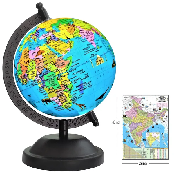 SEE_WORLD_-_Black_Globe_and_India_Map_Chart_|_8_Inch_Height,_5_Inch_Diameter_(Small_Size)|_Metallic_Decorative,_Multicolor_Monuments_Map,_Blue_Ocean,_Showpiece_For_Kids_School_College_Home_Offices