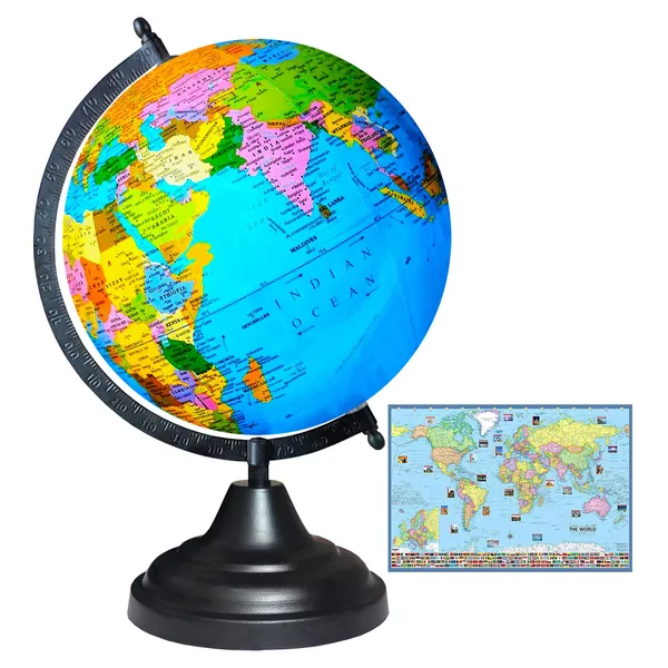 SEE_WORLD_-_Black_Globe_and_World_Map_Chart_|_12_Inch_Height,_8_Inch_Diameter_(Medium_Size)|_Metallic_Decorative,_Multicolor_Map,_Blue_Ocean,_Showpiece_For_Kids_School_College_Home_Offices