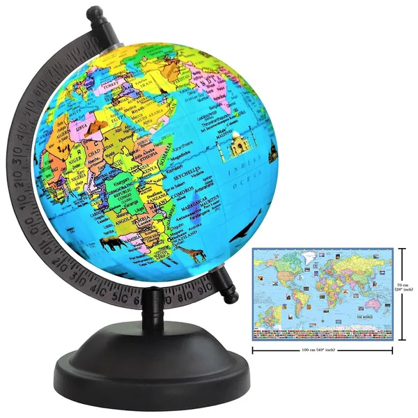 SEE_WORLD_-_Black_Globe_and_World_Map_Chart_|_8_Inch_Height,_5_Inch_Diameter_(Small_Size)|_Metallic_Decorative,_Multicolor_Monuments_Map,_Blue_Ocean,_Showpiece_For_Kids_School_College_Home_Offices