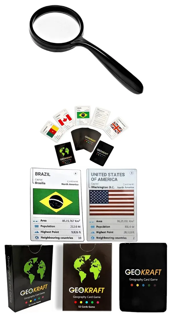 SEE_WORLD_-_Silver_Steel_Chrome_Globe,_52_Countries_Trump_Cards_and_50_mm_Magnifying_Glass_|_12_Inch_Height,_8_Inch_Diameter_(Medium_Size)|_Metallic_Decorative,_Multicolor_Monuments_Map,_Blue_Ocean,_Showpiece_For_Kids_School_College_Home_Offices