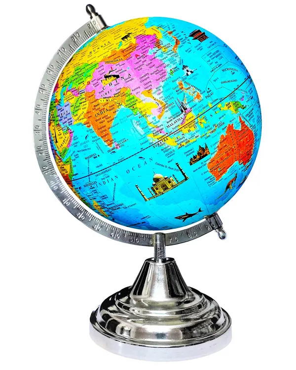 SEE_WORLD_-_Silver_Steel_Chrome_Globe_|_12_Inch_Height,_8_Inch_Diameter_(Medium_Size)|_Metallic_Decorative,_Multicolor_Monuments_Map,_Blue_Ocean,_Showpiece_For_Kids_School_College_Home_Offices