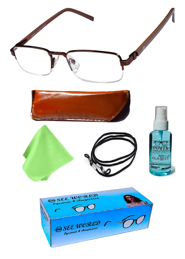 See_World_-_BROWN_Half_Rim_Metal_Frame_Reading_Eyeglasses_With_Spring_Hinges,_Lens_Cleaning_Spray,_Soft_Cover,_Cleaning_Cloth_&_Hanging_Dori
