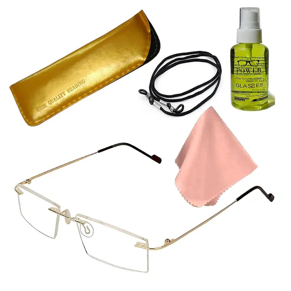 See_World_-_GOLDEN_Rimless_Thin_Metal_Frame_Reading_Eyeglasses_With_Soft_Cover,_Lens_Cleaning_Spray,_Cleaning_Cloth_&_Hanging_Dori