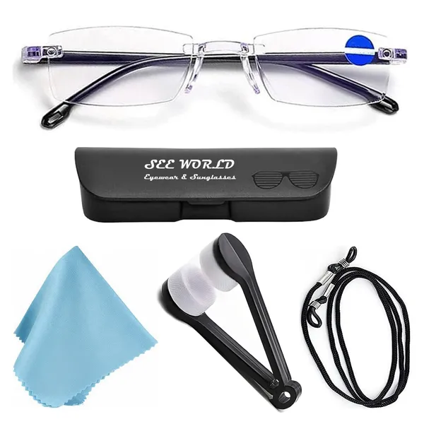 SEE_WORLD_-_BLACK_Blue-Cut_Rimless_Frame_Reading_Eye_Glasses_with_Lens_Cleaner_Brush_Tool,_Hard_Case,_Cleaning_Cloth_and_Hanging_Dori