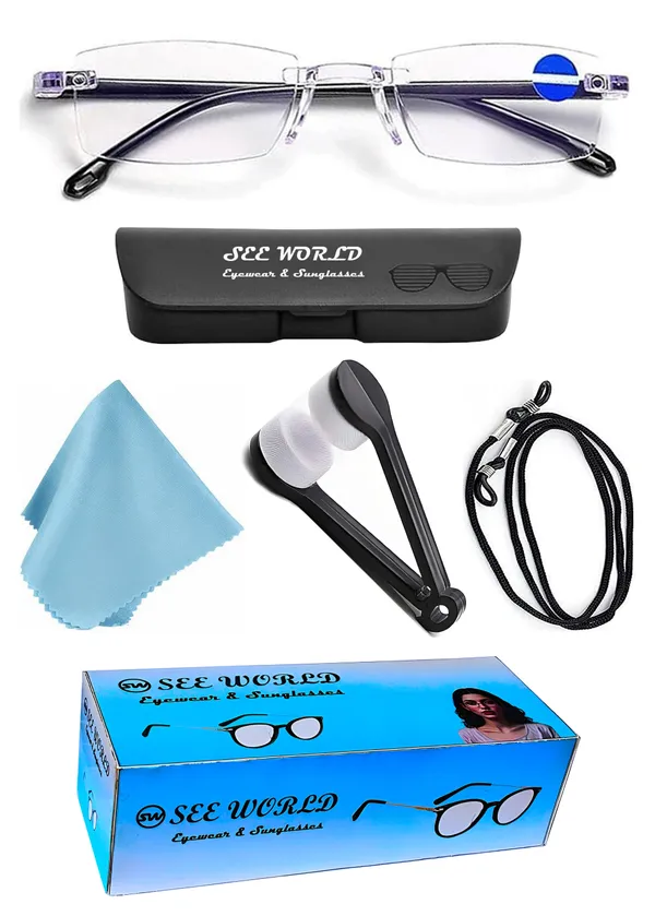 SEE_WORLD_-_BLACK_Blue-Cut_Rimless_Frame_Reading_Eye_Glasses_with_Lens_Cleaner_Brush_Tool,_Hard_Case,_Cleaning_Cloth_and_Hanging_Dori