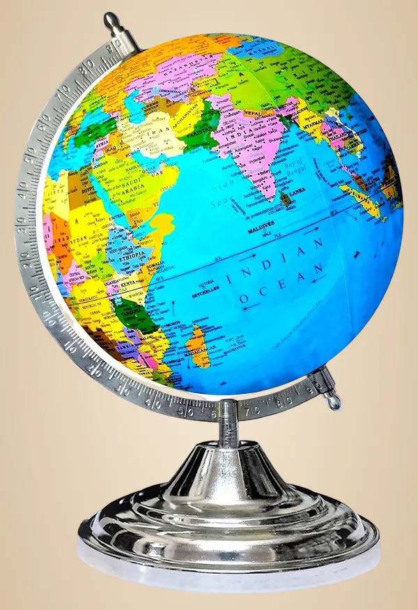 SEE_WORLD_-_Steel_Metallic_Silver_Steel_Chrome_Arc_And_Base_Globe_|_13_Inch_Height,_10_Inch_Diameter_(Big_Size)_|_Multicolor_Map,_Blue_Ocean_For_Kids_School_College_Home_Offices