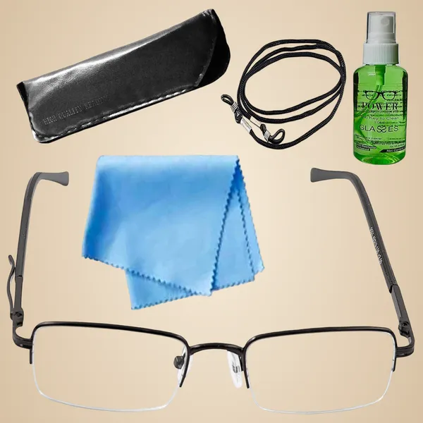 See_World_-_BLACK_Half_Rim_Metal_Frame_With_Pen_Clip_Spring_Hinges_Reading_Eye_Glasses_With_Eye_Protection,_Soft_Cover,_Cleaning_Spray,_Cleaning_Cloth_&_Dori